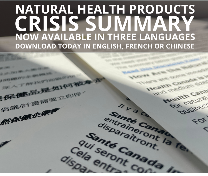 Now Available In Three Languages | Natural Health Products Crisis Summary